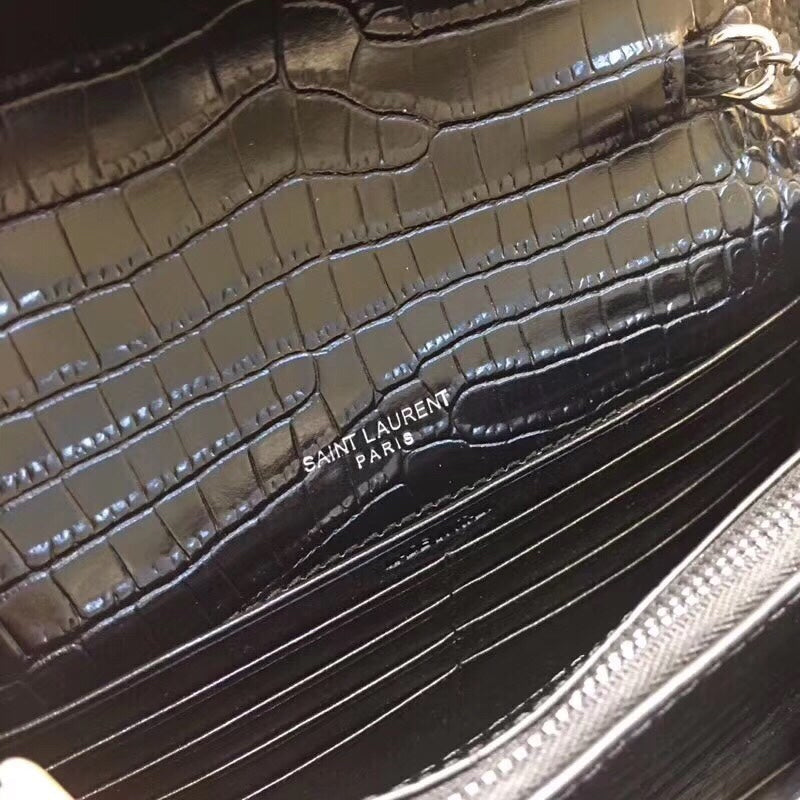 YSSL Sunset Chain Wallet  In-Embossed Black For Women 8in/21cm YSL