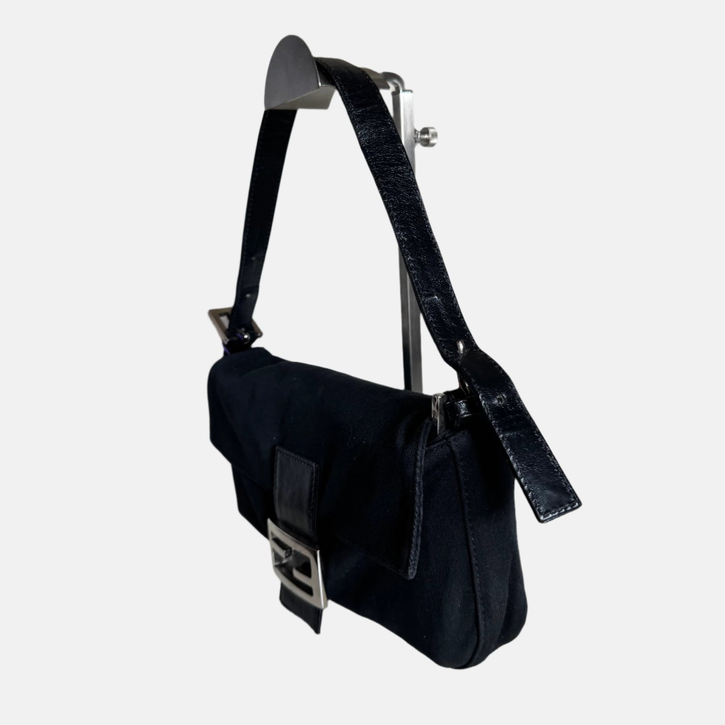 FENDI Baguette   Black Cloth Silver Hardware