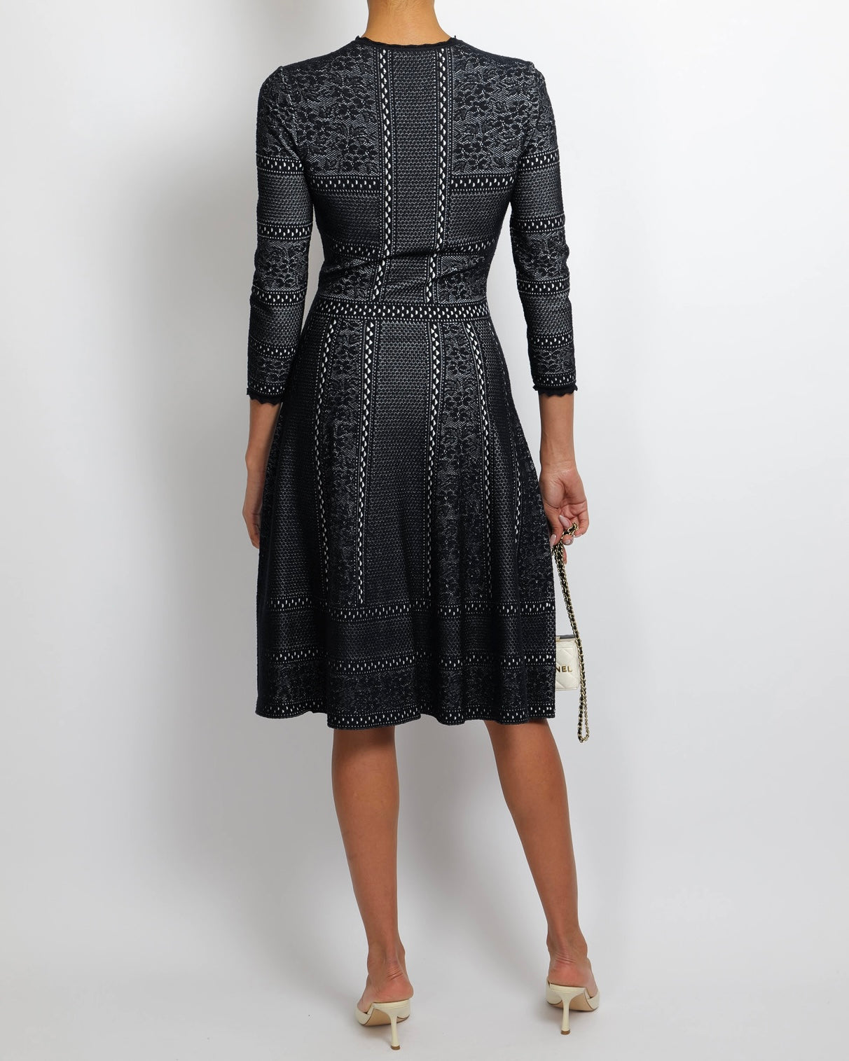 Alexander McQueen Navy and White Embroidered Long-Sleeve Mini Dress Size IT 40 (UK 8)