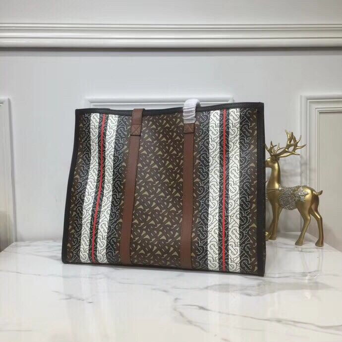 Top Quality Monogram Stripe E-Canvas Portrait Tote Bag Bridle Brown For Women, Bags 15.7in/34cm