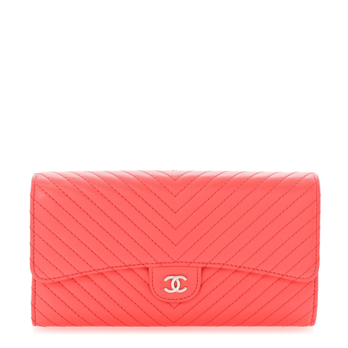 Chanel Lambskin Chevron Quilted Large Gusset Flap Wallet Red
