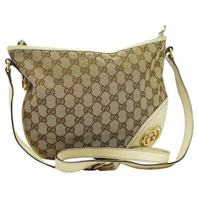 Gucci Abbey   Brown Large G Logo Print Canvas And White Leather