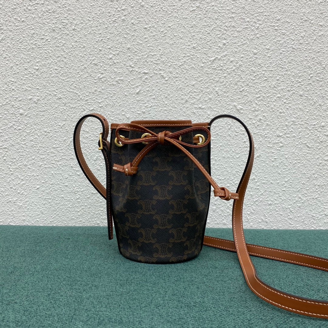 Top Quality Small Drawstring Bag In Trimphe Canvas Brown For Women 7.9in/20cm 191142BZJ-04LU