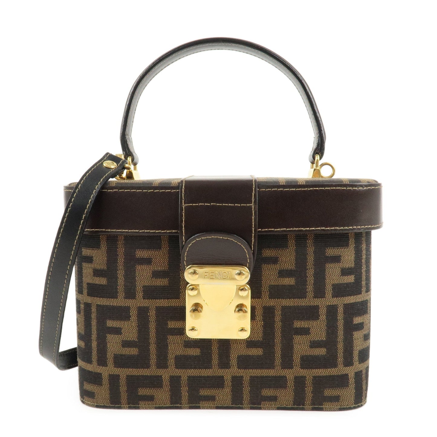 FENDI Zucca Canvas Leather 2Way Vanity Bag Brown Black 914931  d