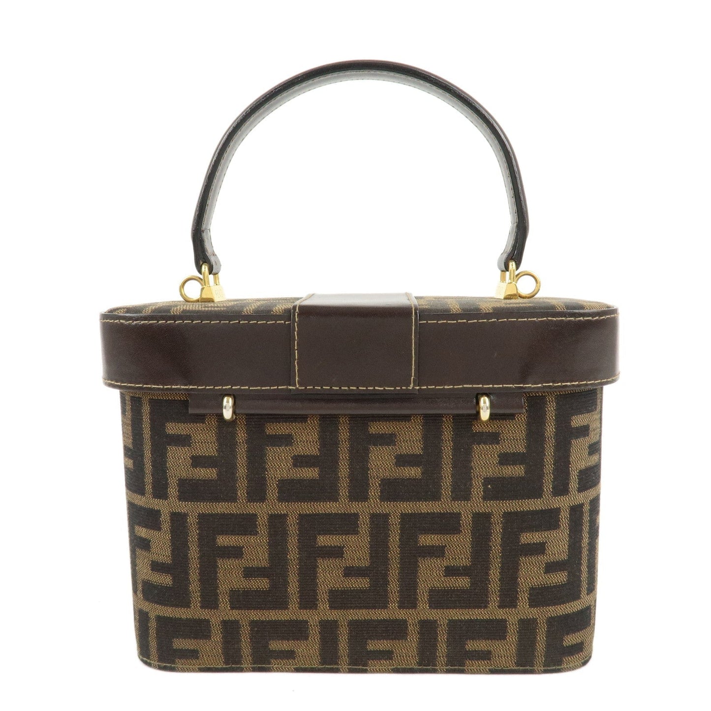 FENDI Zucca Canvas Leather 2Way Vanity Bag Brown Black 914931  d
