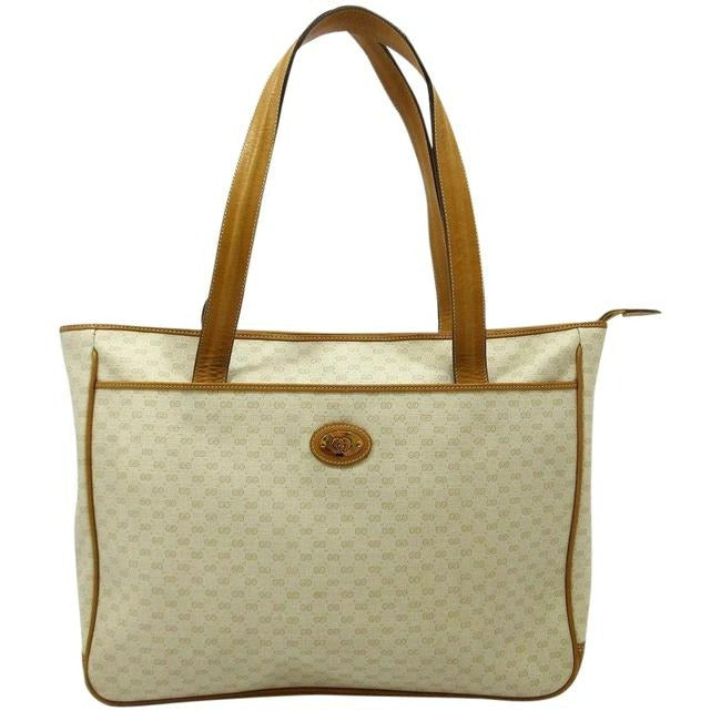 Gucci   Ivory Coated Canvas With Camel Small G Logo Print And Camel Leather