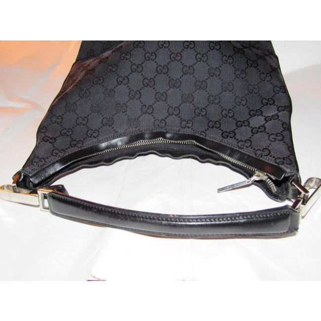 Gucci   Black Large G Logo Print Canvas And Leather Hobo Bag