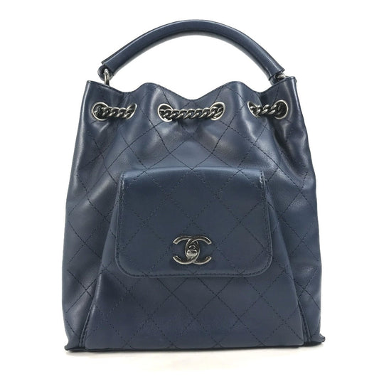 CHANEL Shoulder Bag leather blue Shoulder Matelasse CC COCO Mark Chain