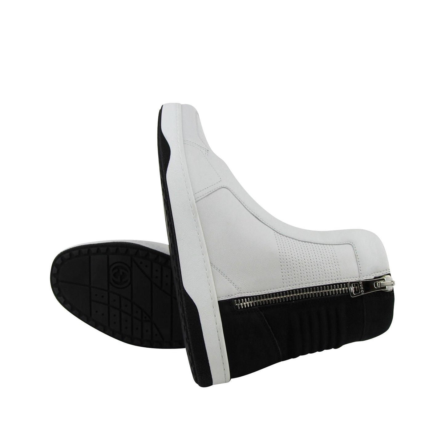 Gucci Zip Up Black / White Suede / Leather Hi Top Sneakers 386743 9072
