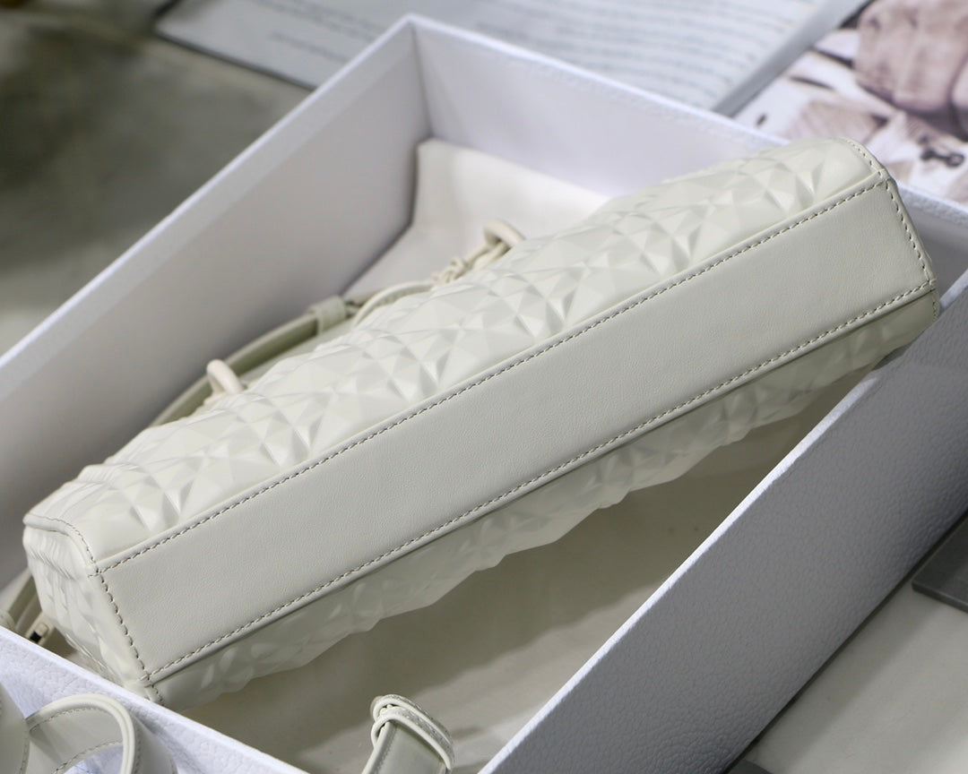 Top Quality Lady D-Joy Bag White Macrocannage Technical Fabric, White Handbags, 26cm CD M0540OTID_M933
