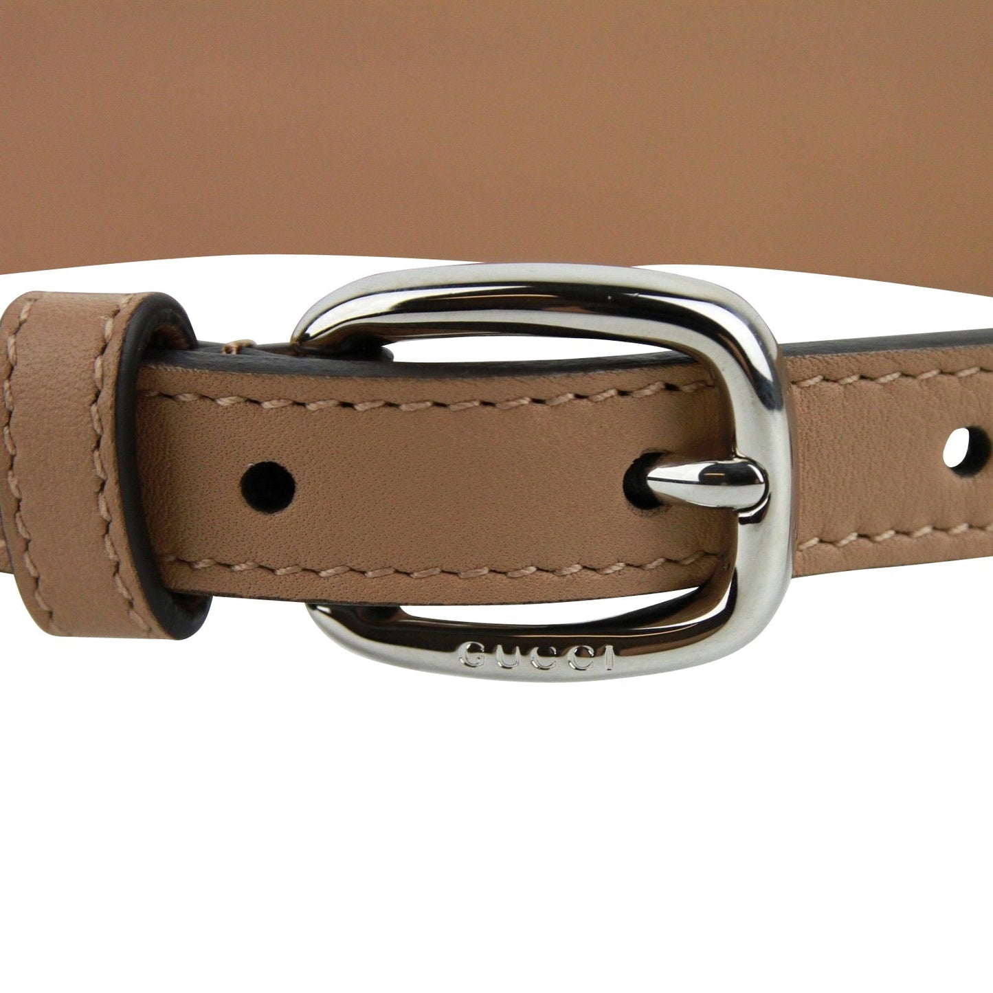 Gucci Women's Studded Skinny Silver Buckle Beige Leather Belt (95 / 38)