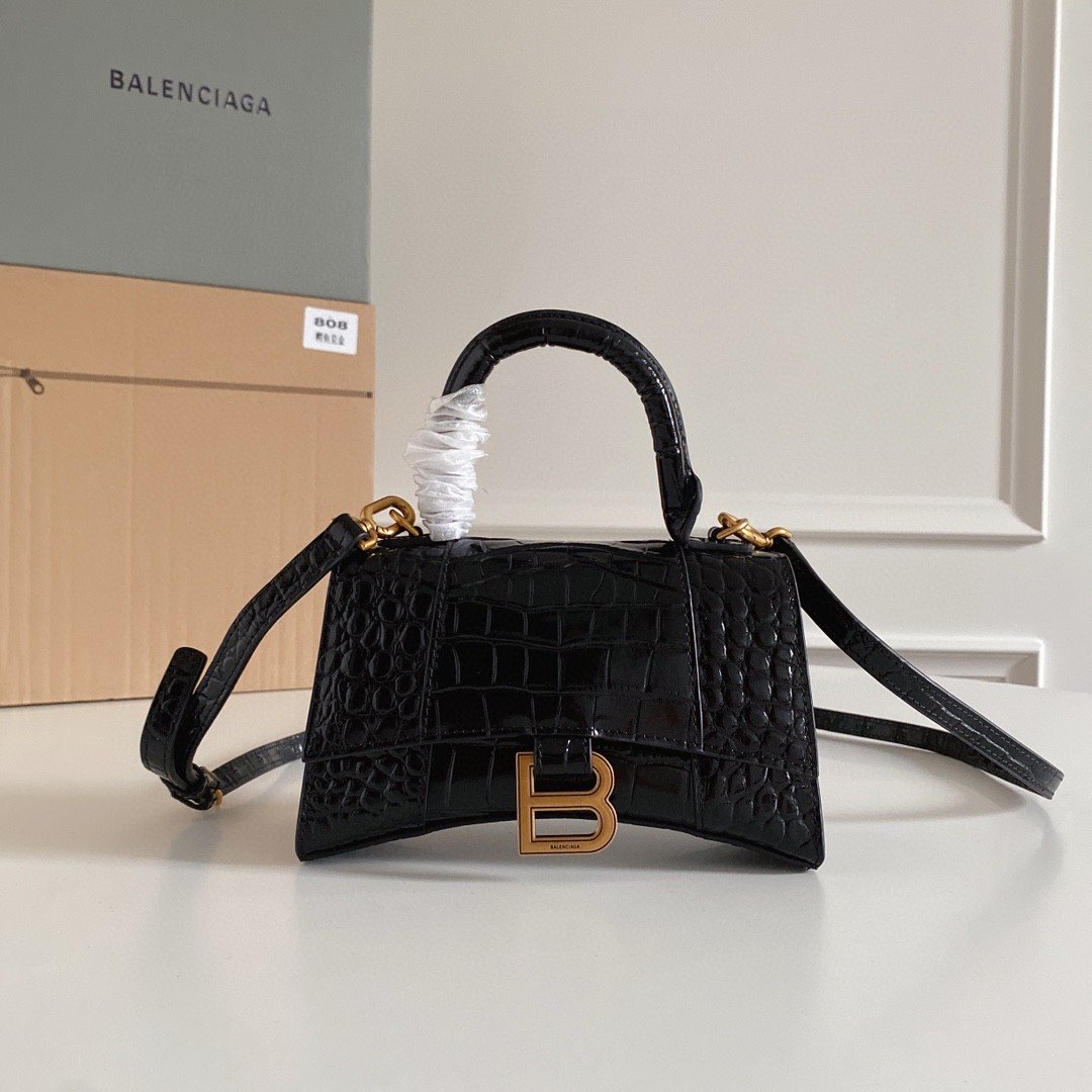 Balenciaga Hourglass XS Handbag In Black, For Women, Womens Bags 7.4in/19cm