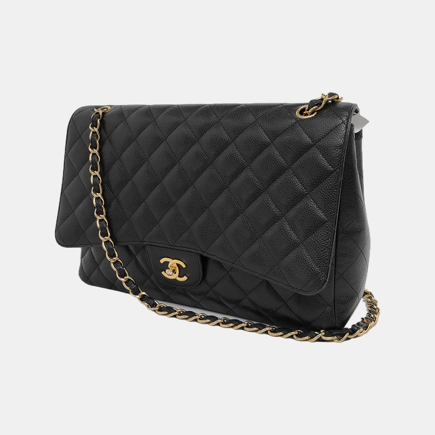 Chanel Classic Flap Maxi Black Caviar Leather Single Flap with Gold Hardware