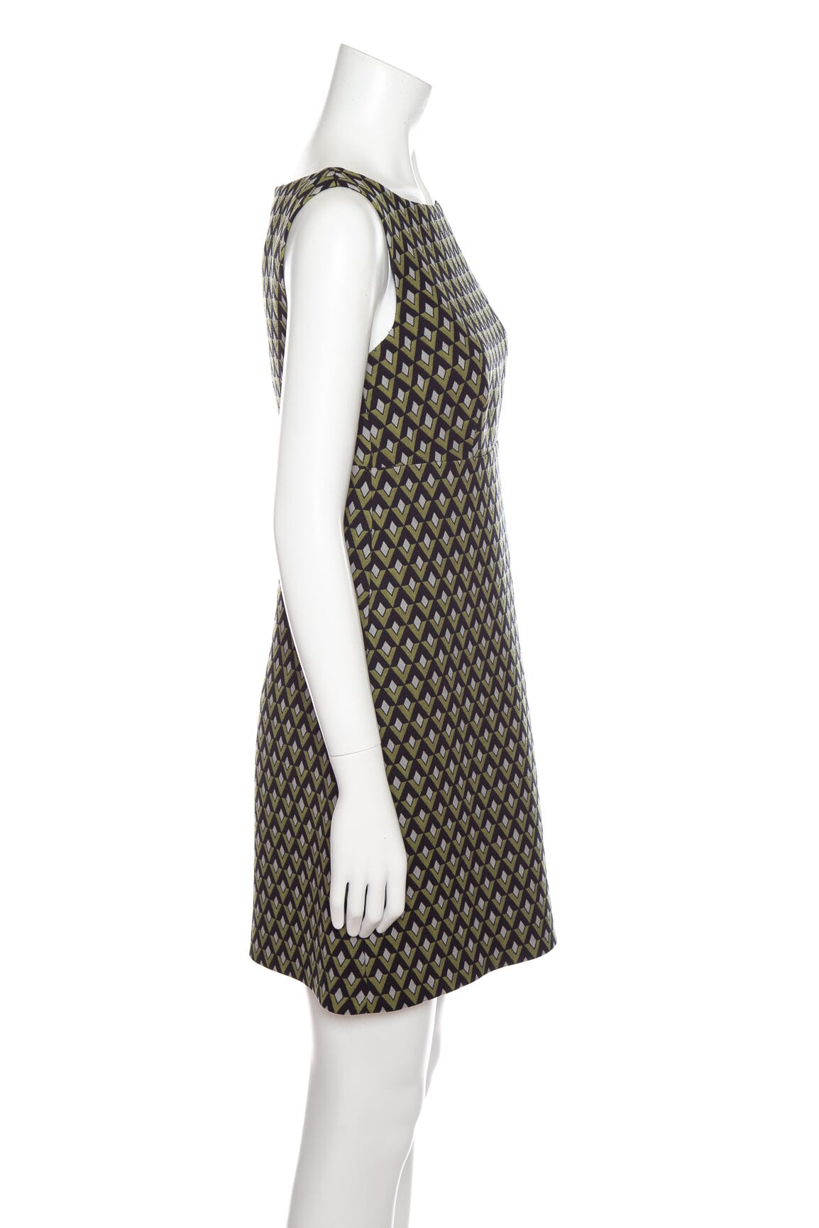 Prada Green and Black Geometric Pattern Mini Dress SZ 40