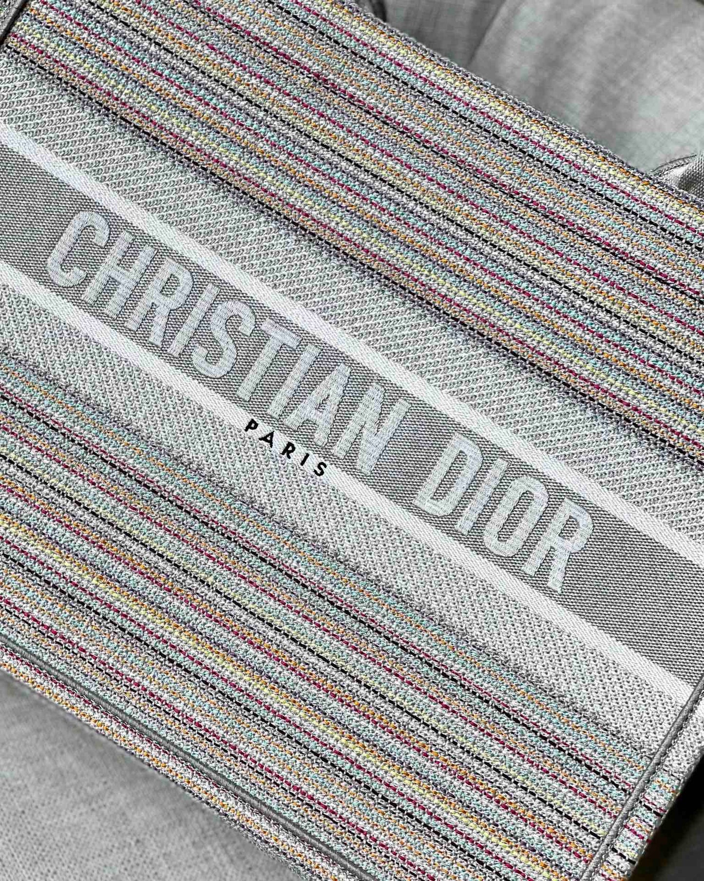 Top Quality Large Book Tote Bag Canvas Stripes Embroidery For Women 42cm/16.5in CD