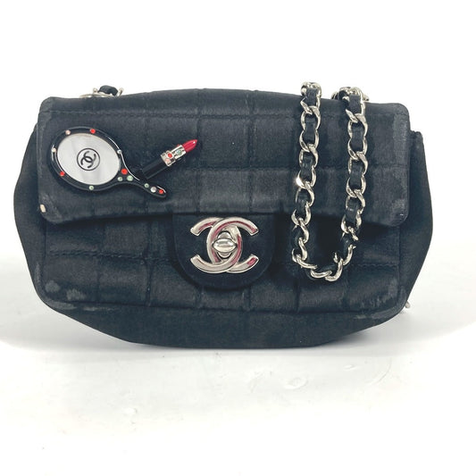 CHANEL Shoulder Bag Satin black bag pochette Lipstick Mirror CC COCO Mark Women