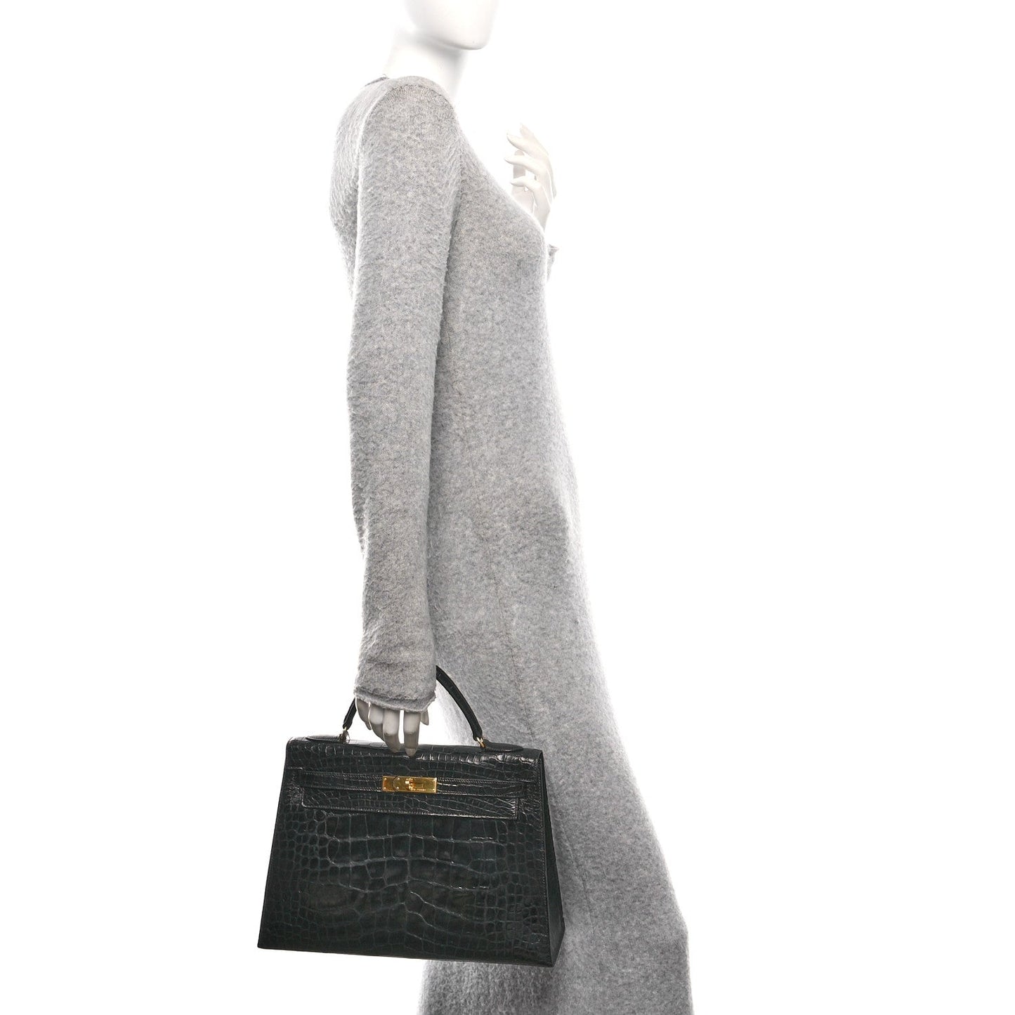 Hermes Shiny Alligator Kelly Sellier 32 Black
