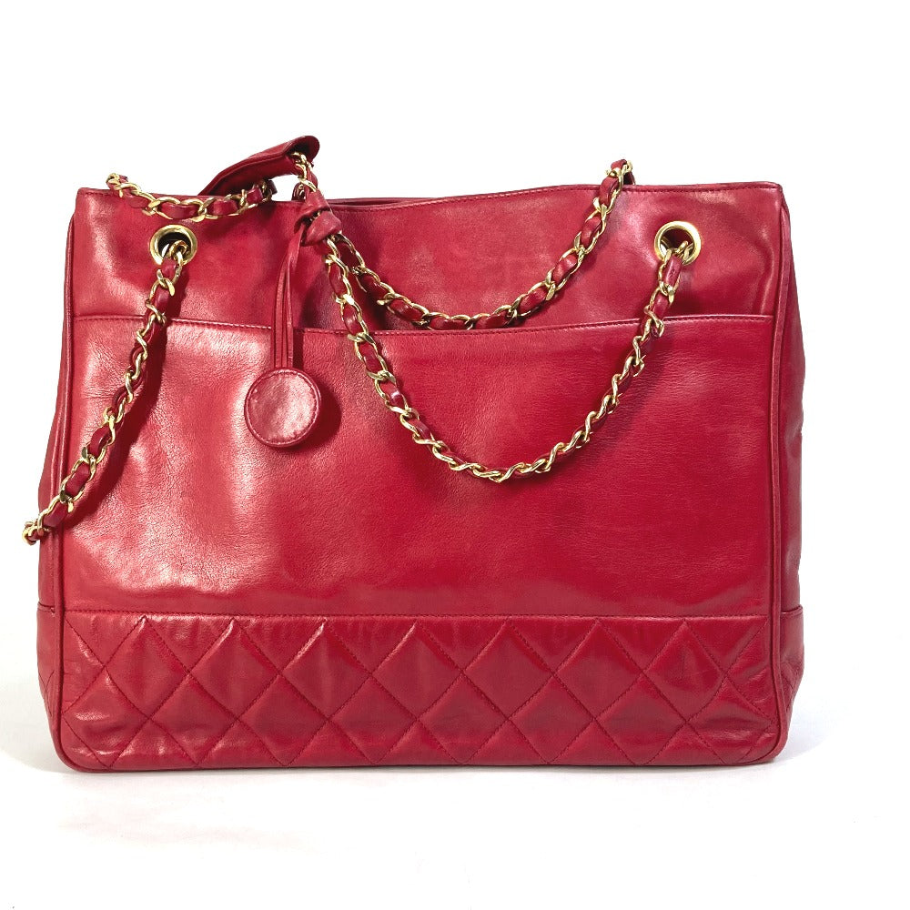 CHANEL Shoulder Bag leather Red   quilting matelasse Women