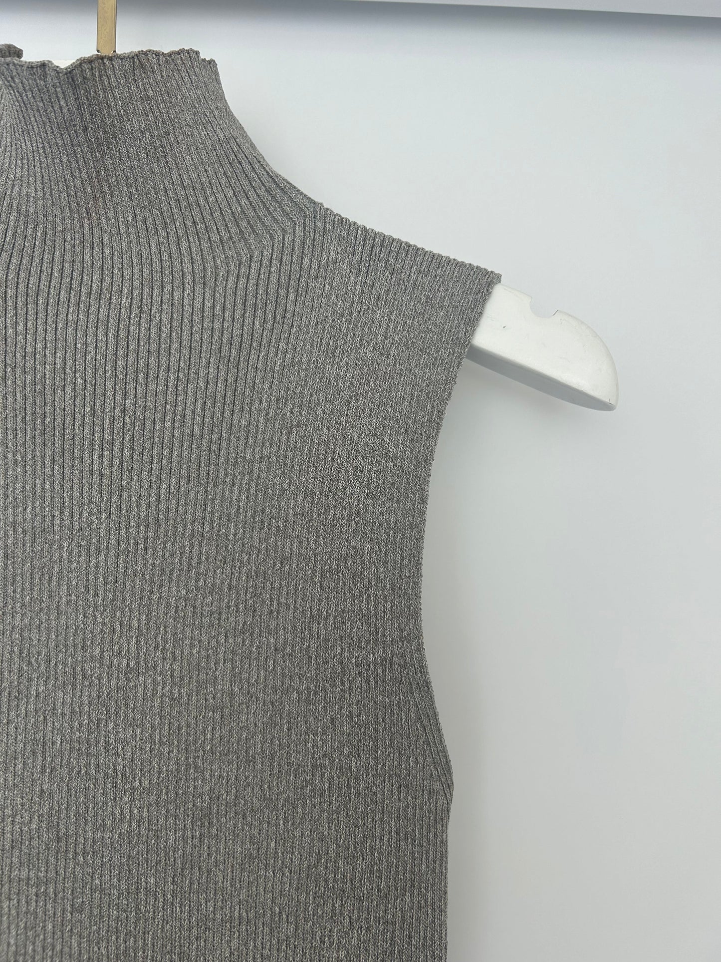 All The Ways Grey Ribbed Sleeveless High-Neck Top with Side Split Detail Size S (UK 6/8)