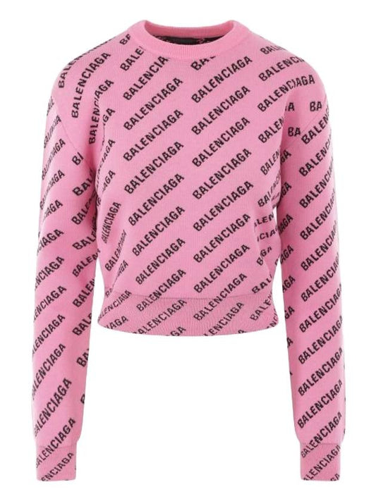 Luxury Balenciaga Trending 2025 Mini All-Over Logo Knit Top Pink