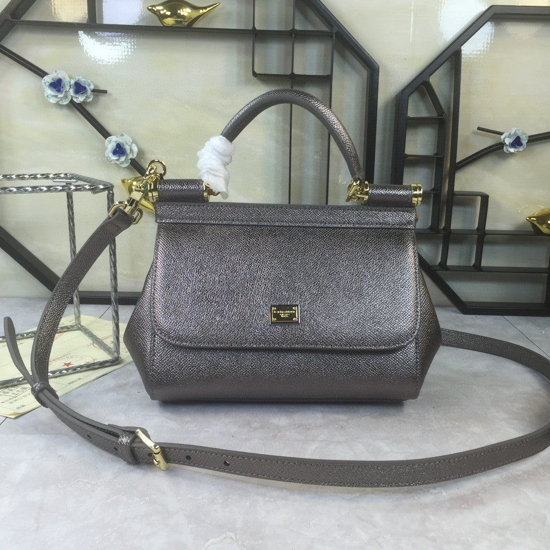Top Quality Medium Sicily Handbag In Dauphine Palladium For Women 10.2in/26cm Top Quality