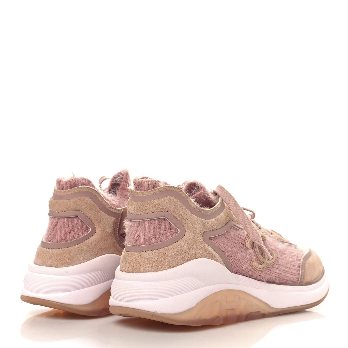 Chanel Suede Calfskin Stretch Fabric CC Sneakers 41 Pink