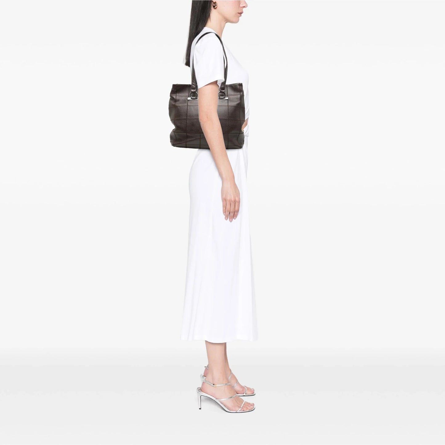 Brown Chanel Chocolate Bar Stitched Caviar Tote