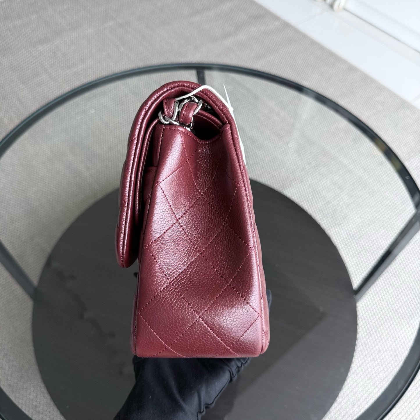 Chanel Classic Flap Jumbo - Caviar 30CM Double Flap Quilted Burgundy Gold Hardware