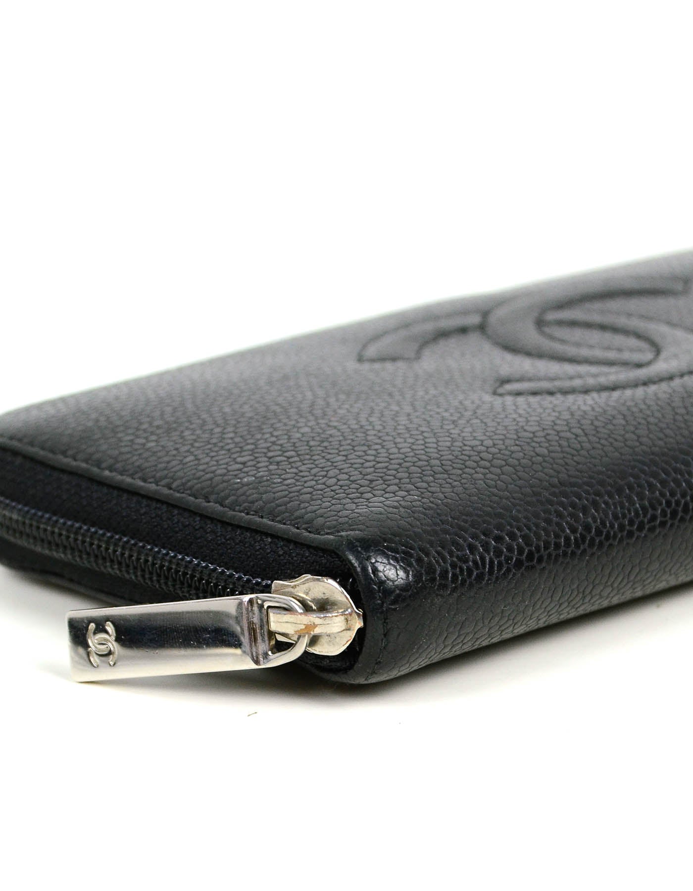 Chanel Black Caviar Leather CC Timeless Zip around Long Wallet