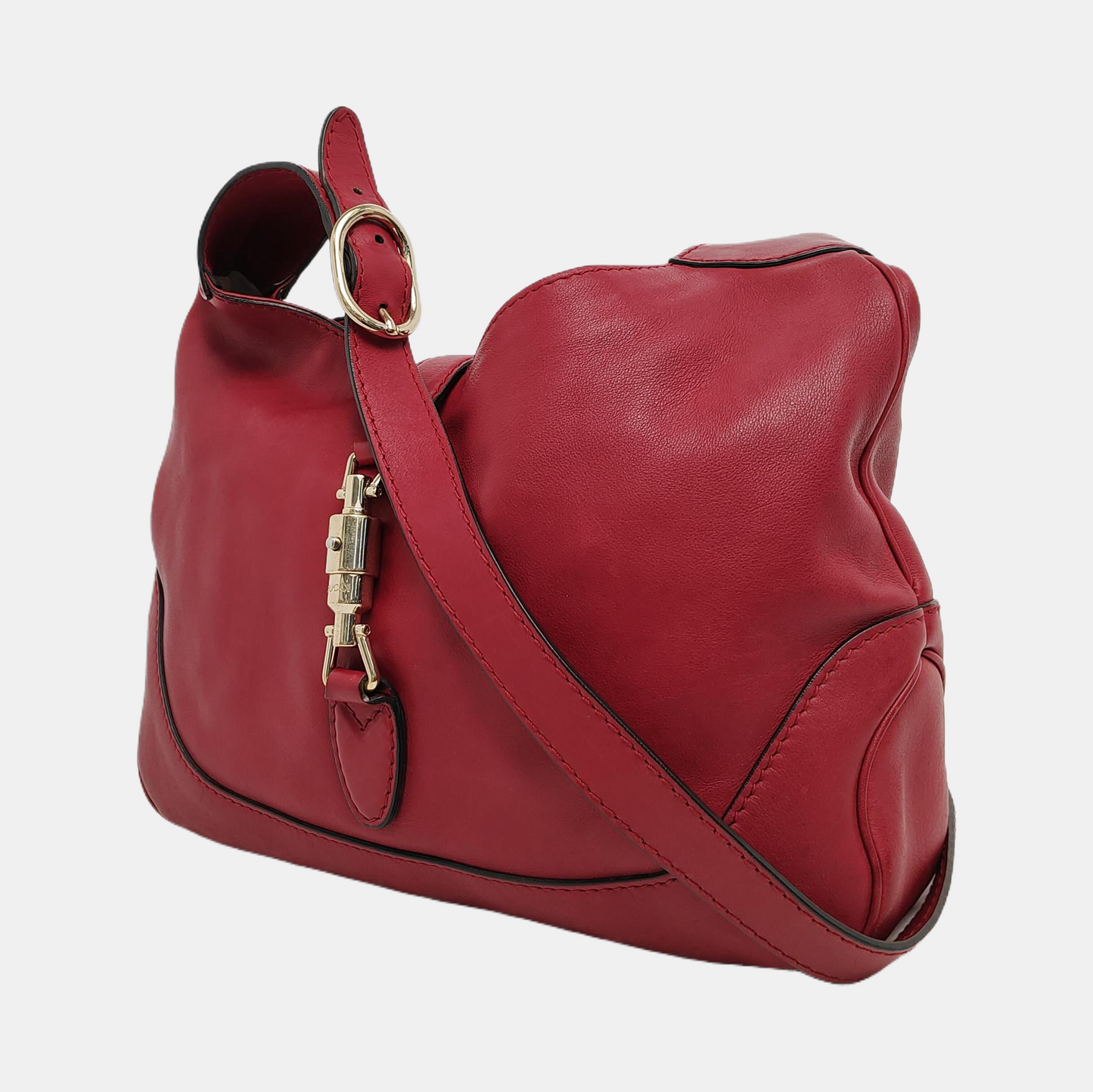 Gucci Jackie Soft Medium Leather Bag Burgundy Red Gold Piston Lock