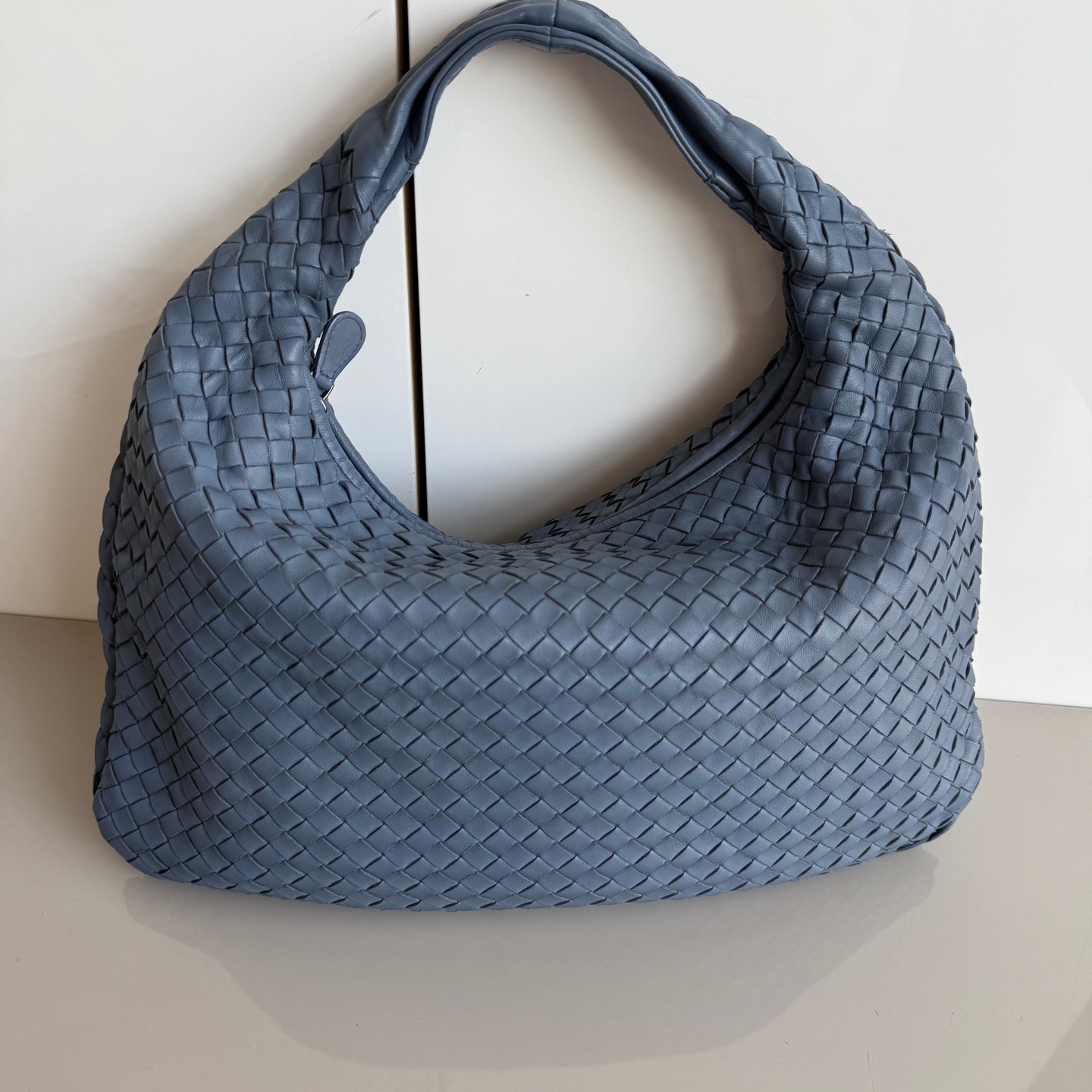 Bottega Veneta Veneta Ash Blue Navy Intrecciato Leather Bag 40cm