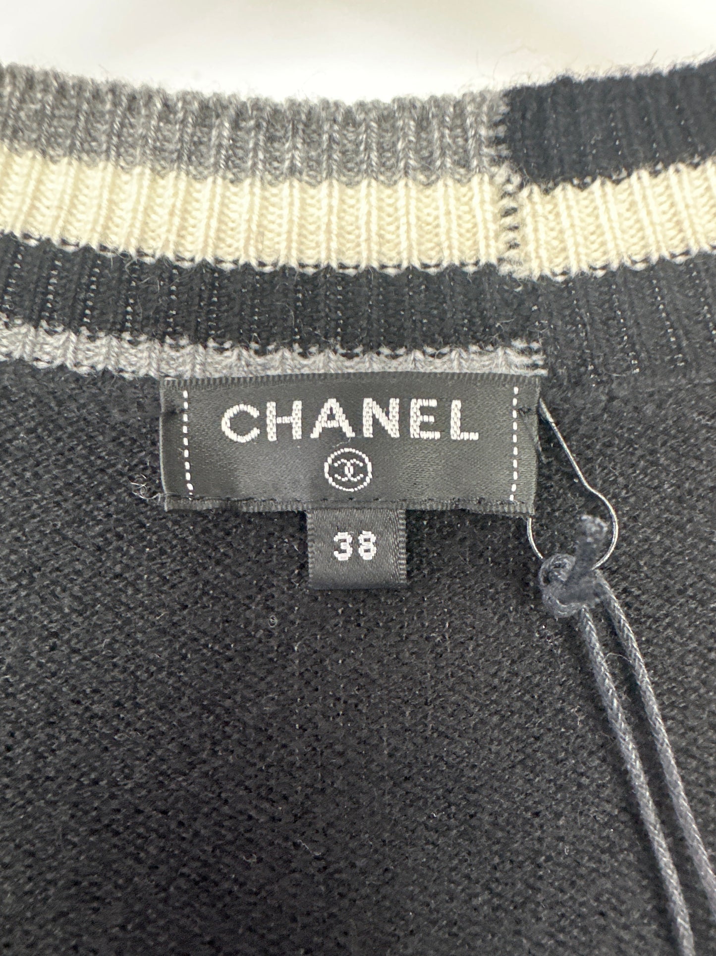 Chanel 2020 Black V-Neck Short Sleeve Wrap Cardigan with Logo Detail Size FR 38 (UK 10)