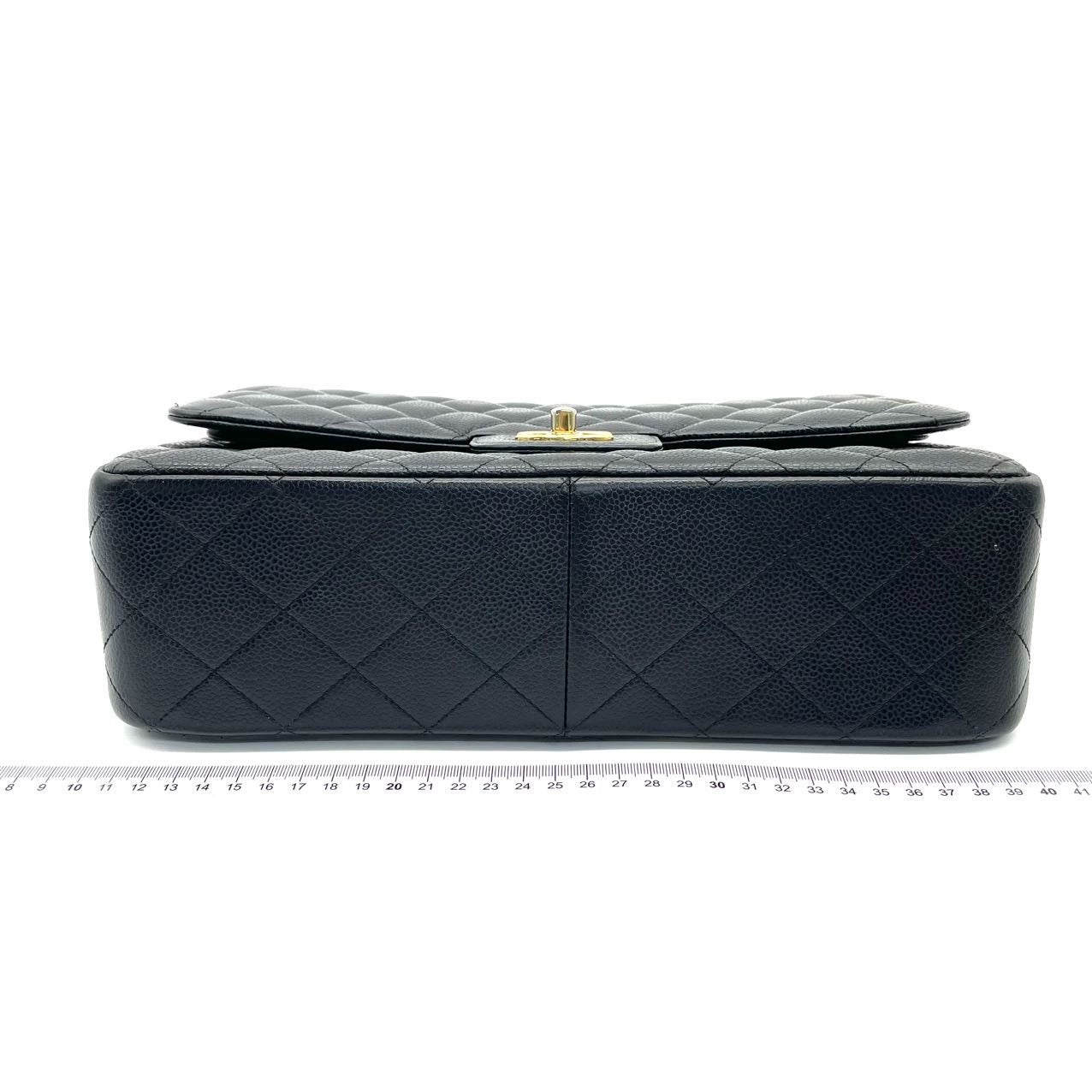 Chanel Classic Flap Jumbo Black Caviar Leather Double Flap with Gold Hardware
