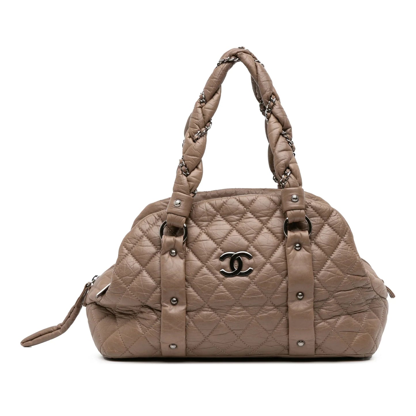 Brown Chanel Distressed Lambskin Lady Braid Bowler Bag