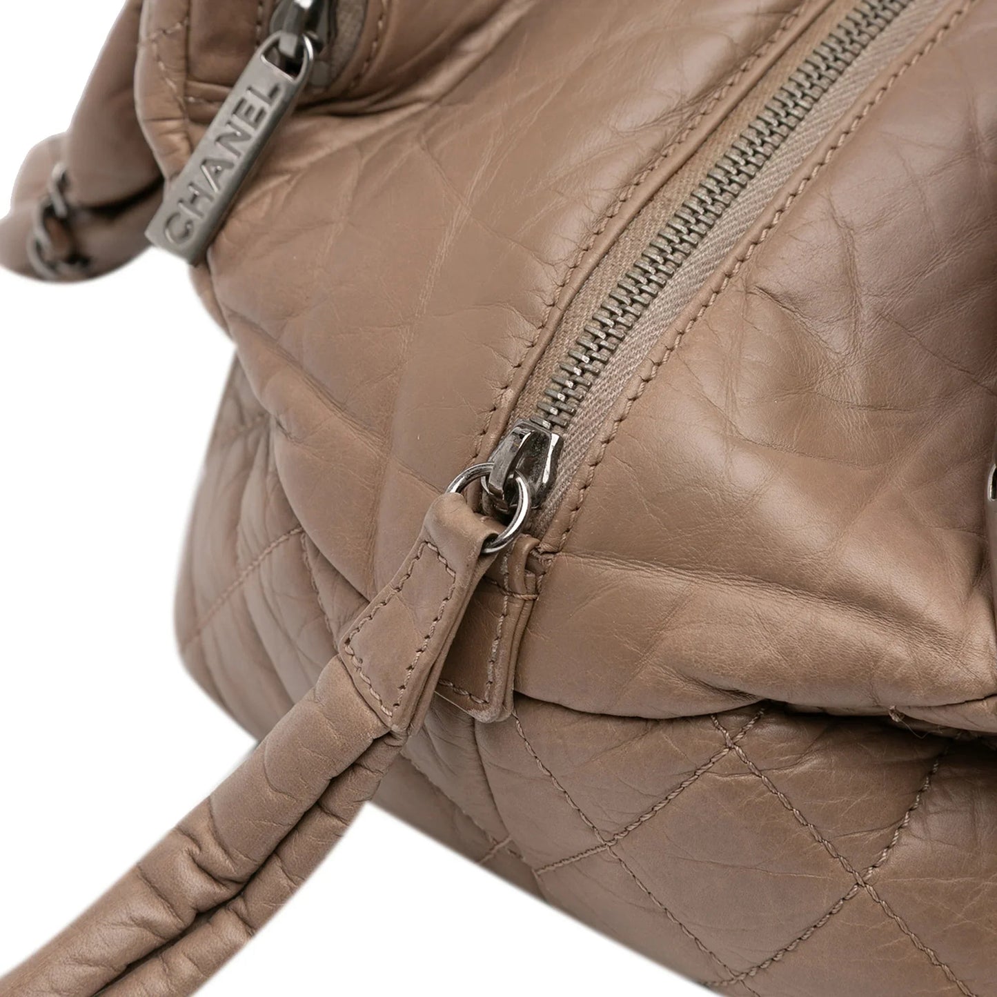 Brown Chanel Distressed Lambskin Lady Braid Bowler Bag