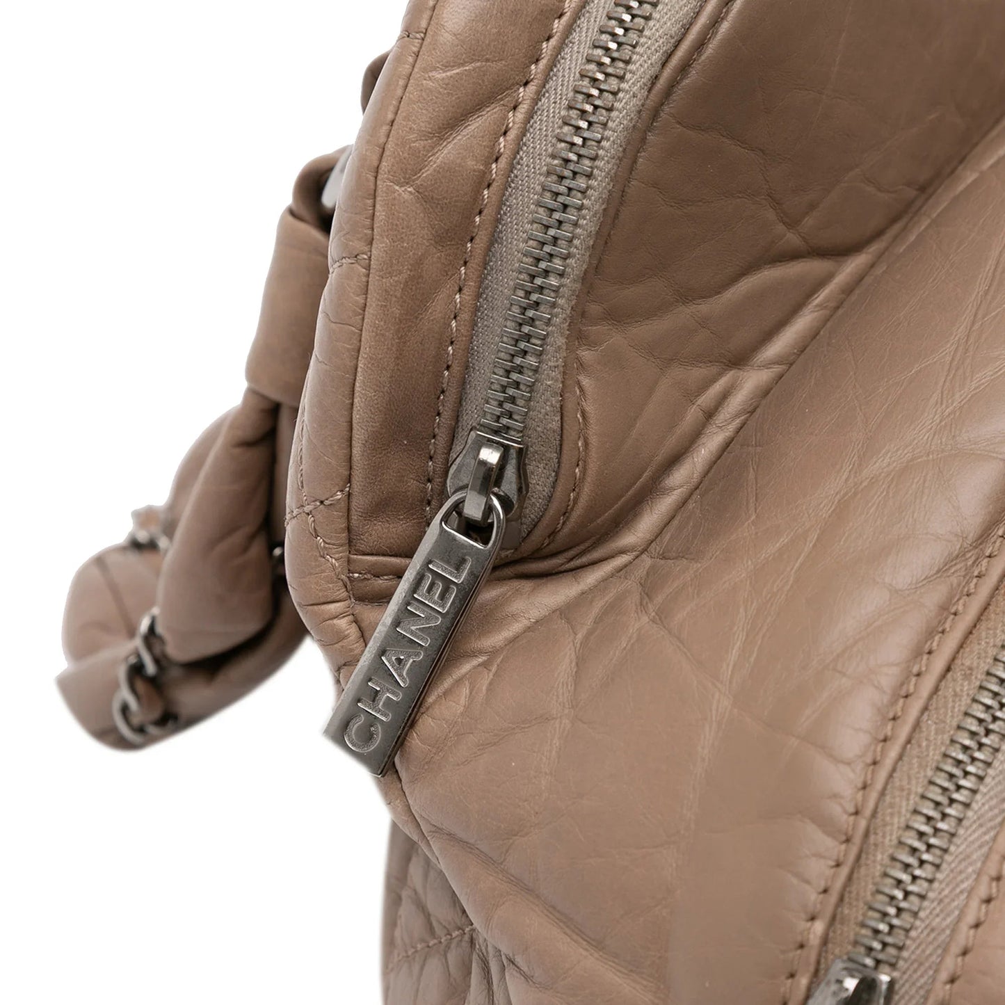 Brown Chanel Distressed Lambskin Lady Braid Bowler Bag