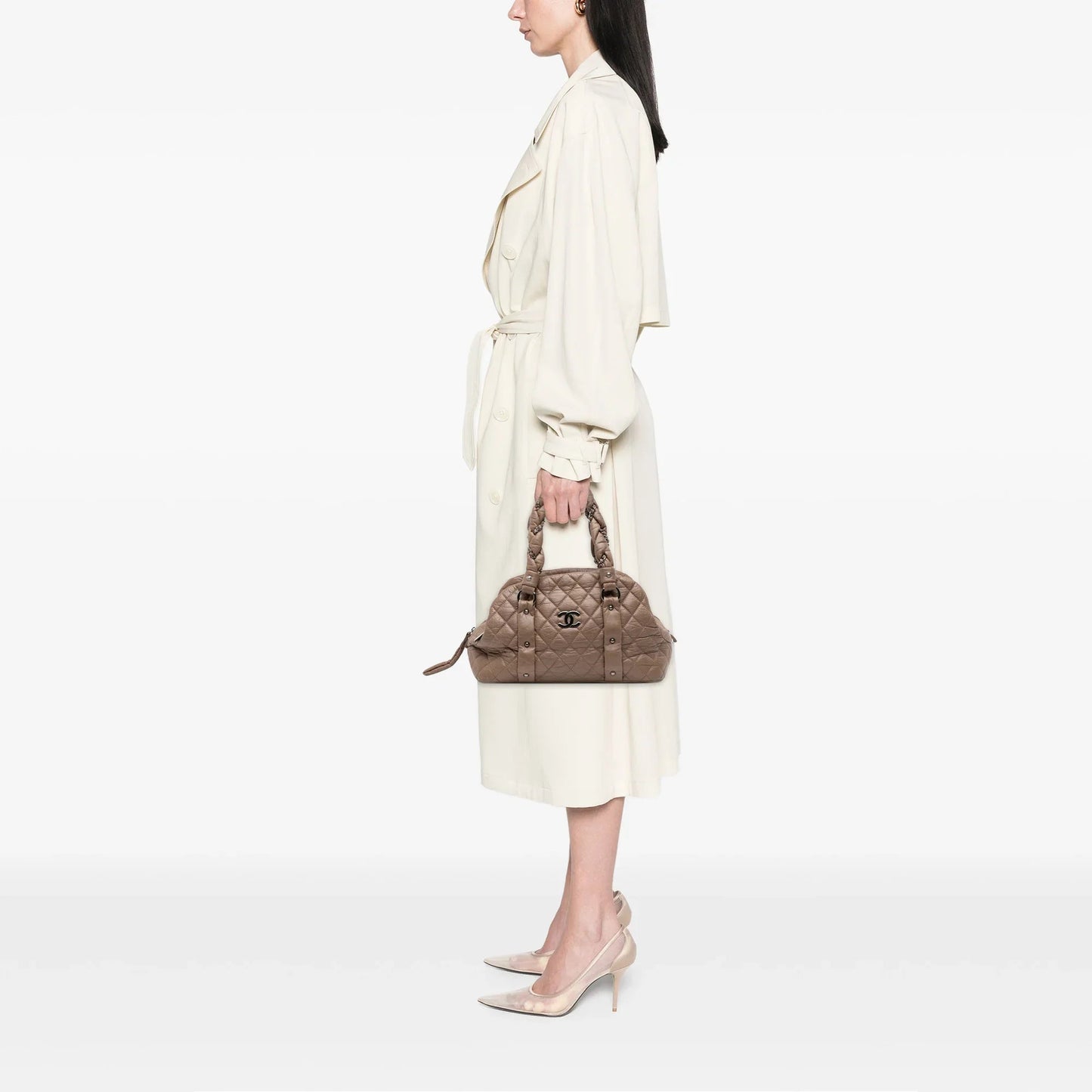 Brown Chanel Distressed Lambskin Lady Braid Bowler Bag