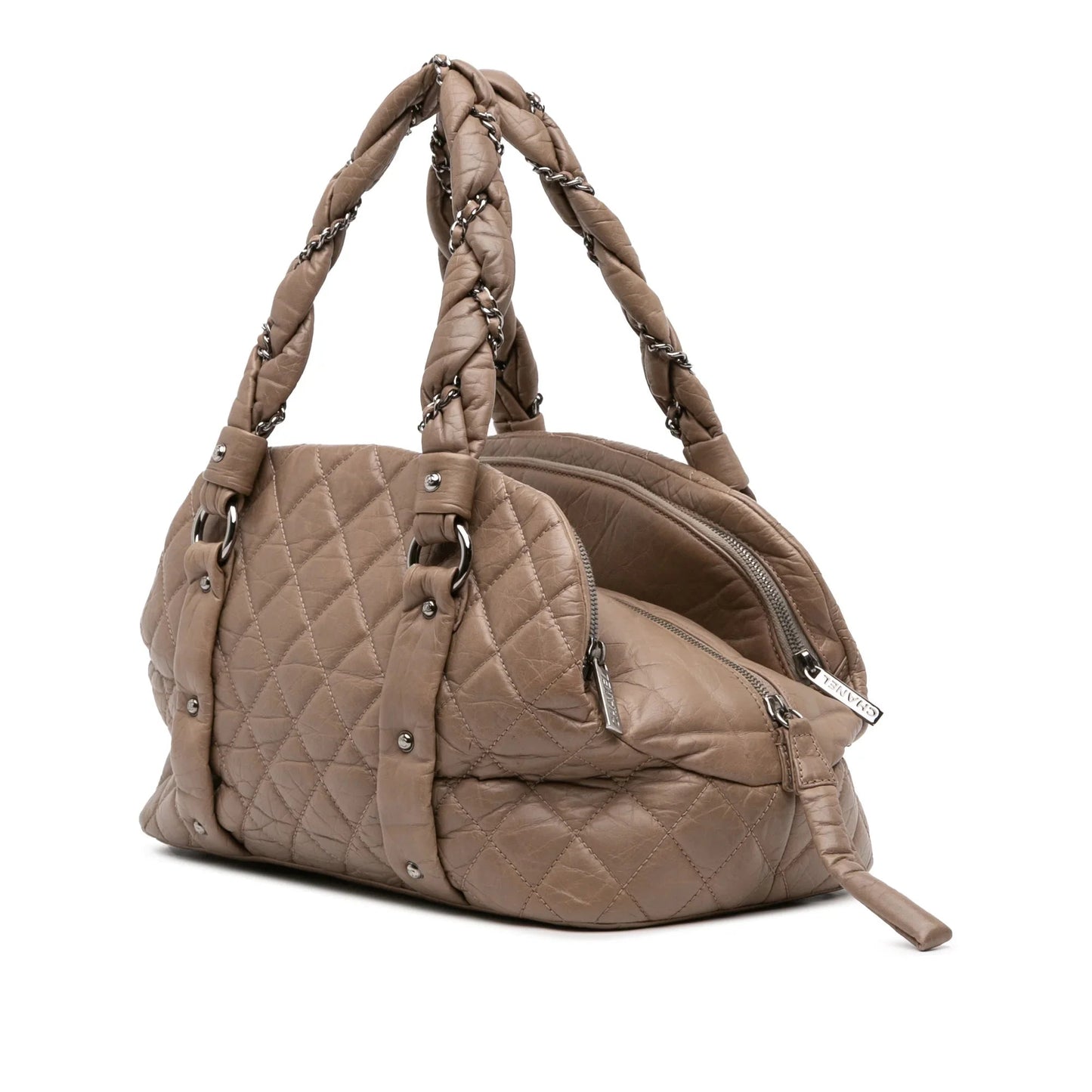 Brown Chanel Distressed Lambskin Lady Braid Bowler Bag