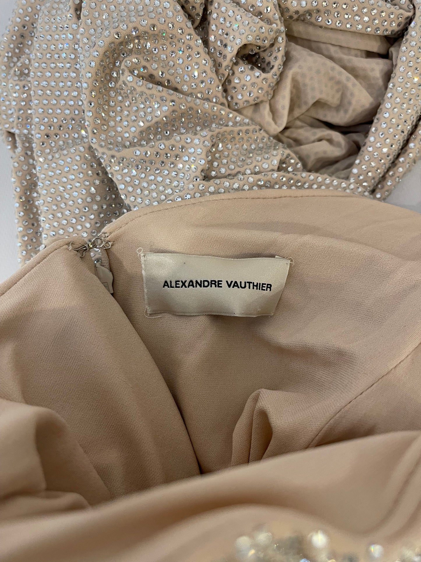 Alexandre Vauthier Beige Asymmetric Crystal Embellished Gown Dress Size FR 40 (UK 12) RRP £5,700