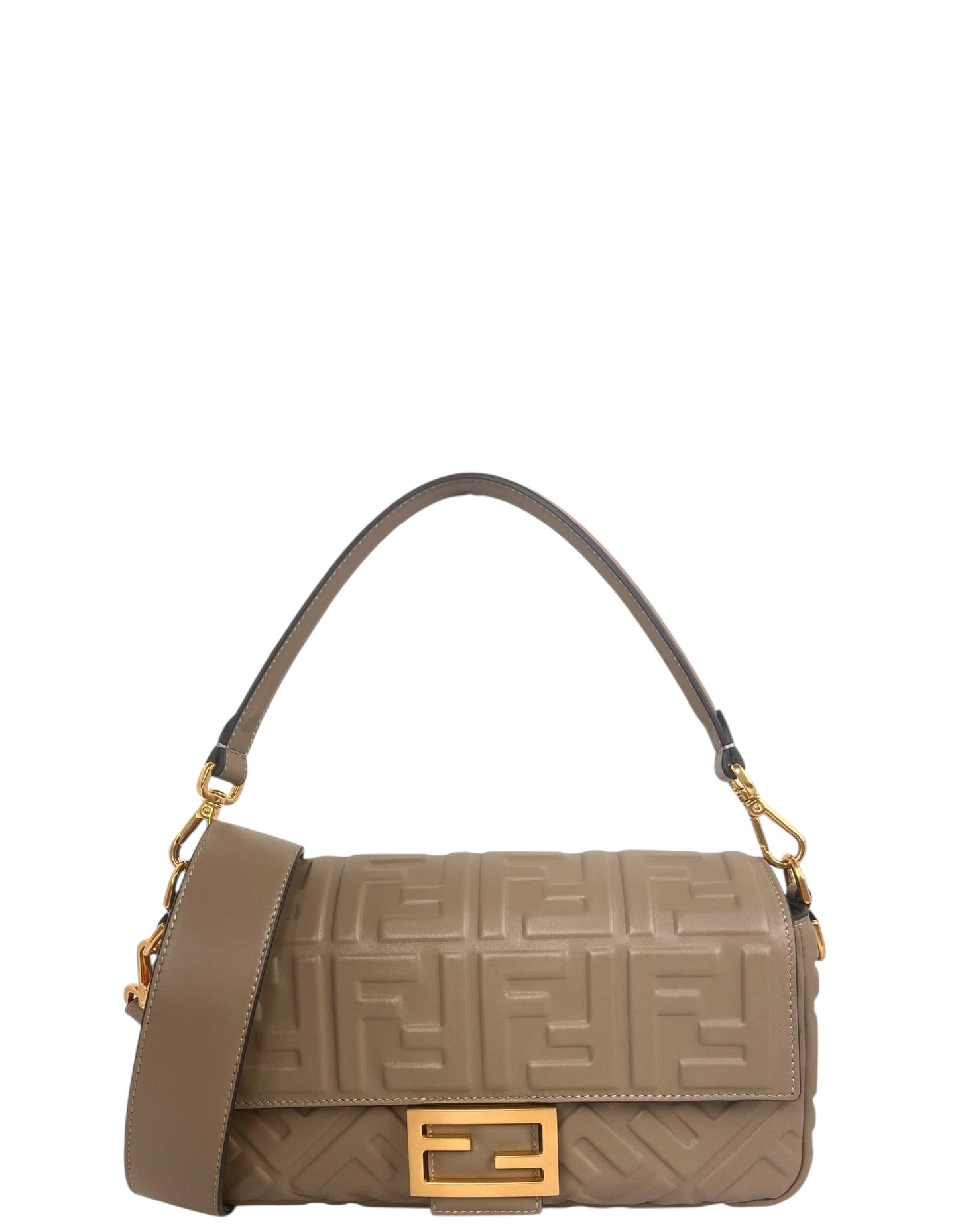 Fendi Dove Grey Embossed FF 1974 Medium Baguette NM