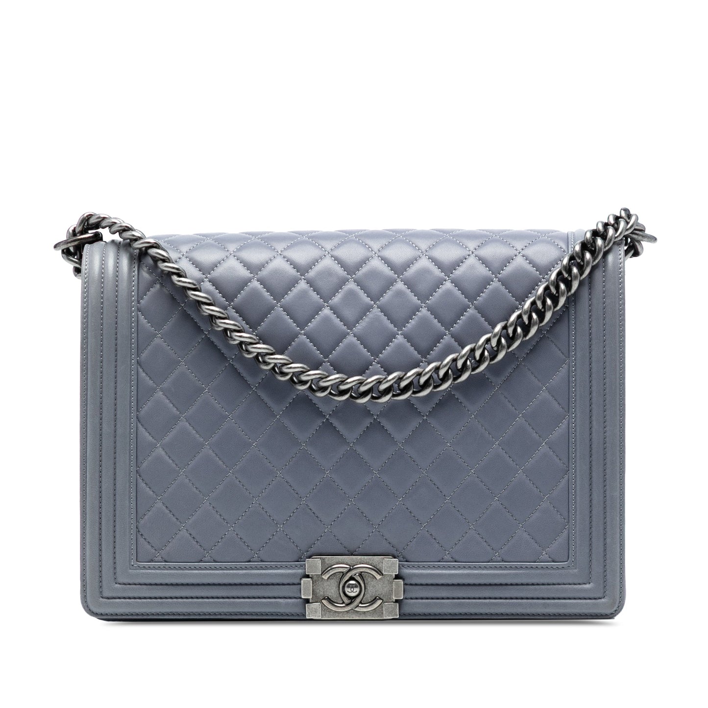 Gray Chanel Large Quilted Lambskin Boy Flap Crossbody Bag