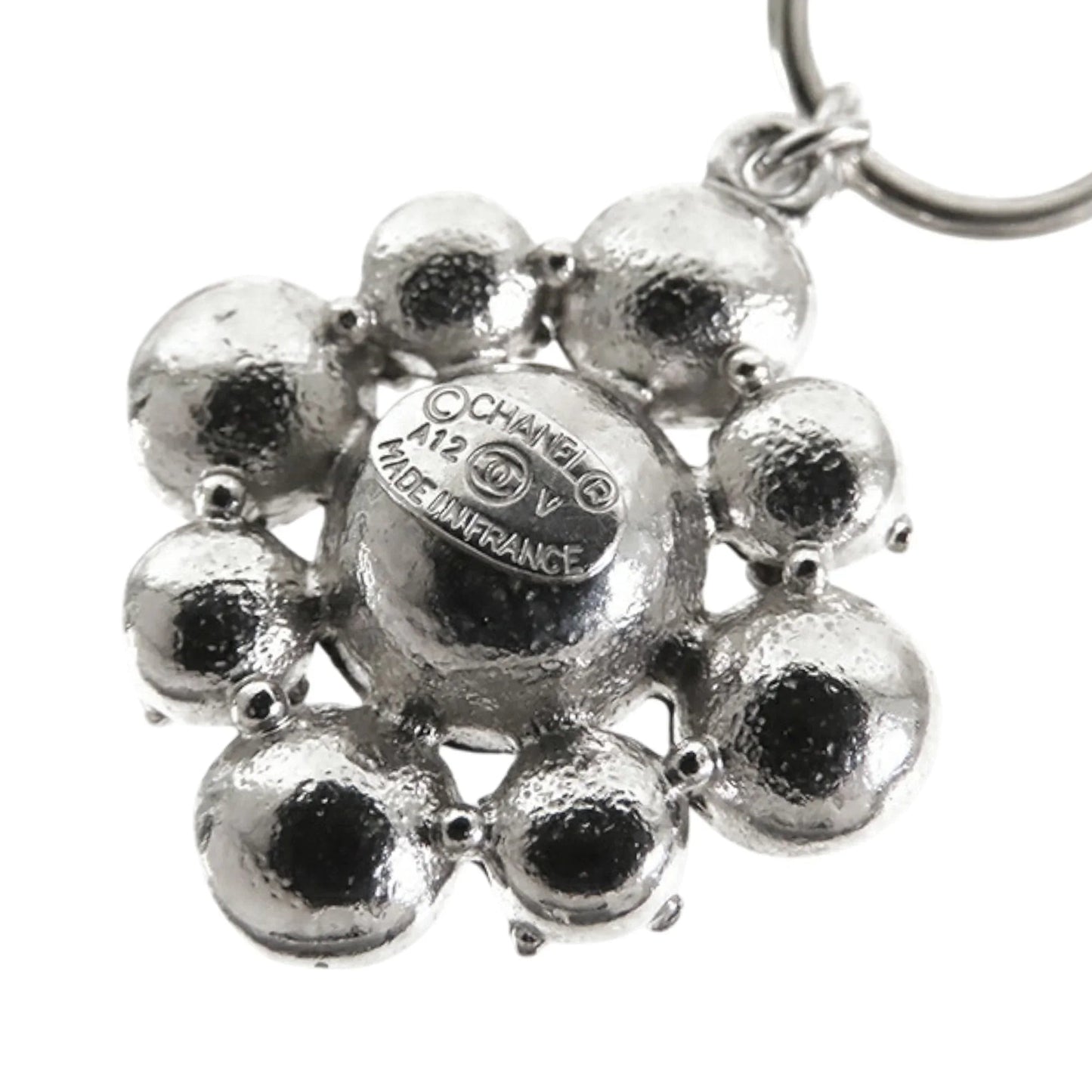 Silver Chanel CC Silver Plated Crystal Dangle Earrings