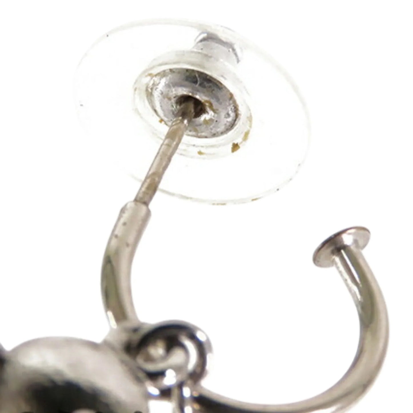 Silver Chanel CC Silver Plated Crystal Dangle Earrings
