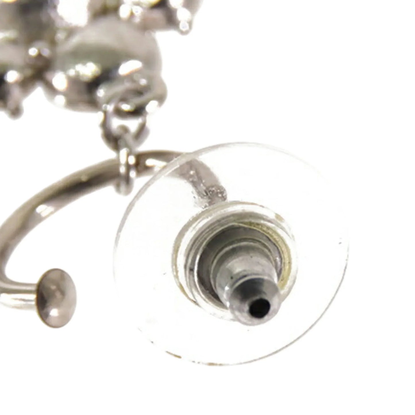 Silver Chanel CC Silver Plated Crystal Dangle Earrings