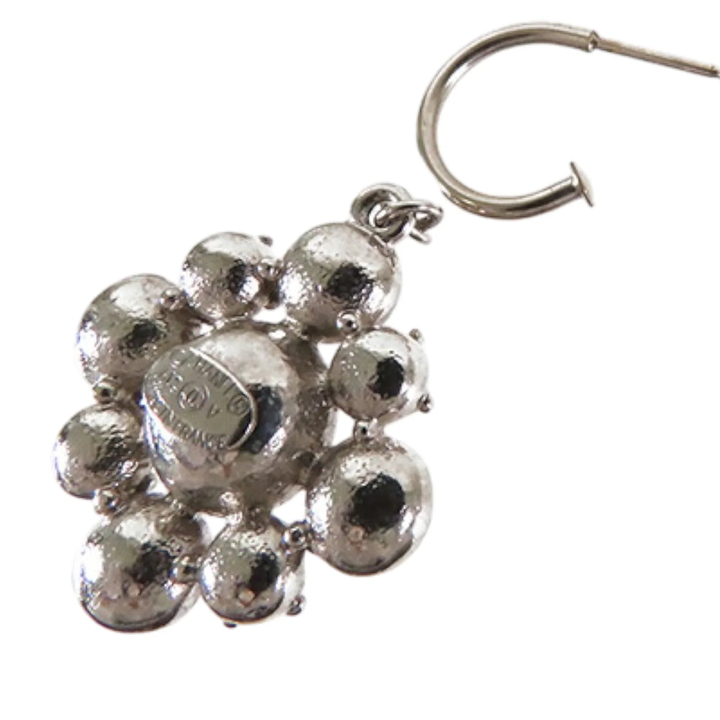 Silver Chanel CC Silver Plated Crystal Dangle Earrings