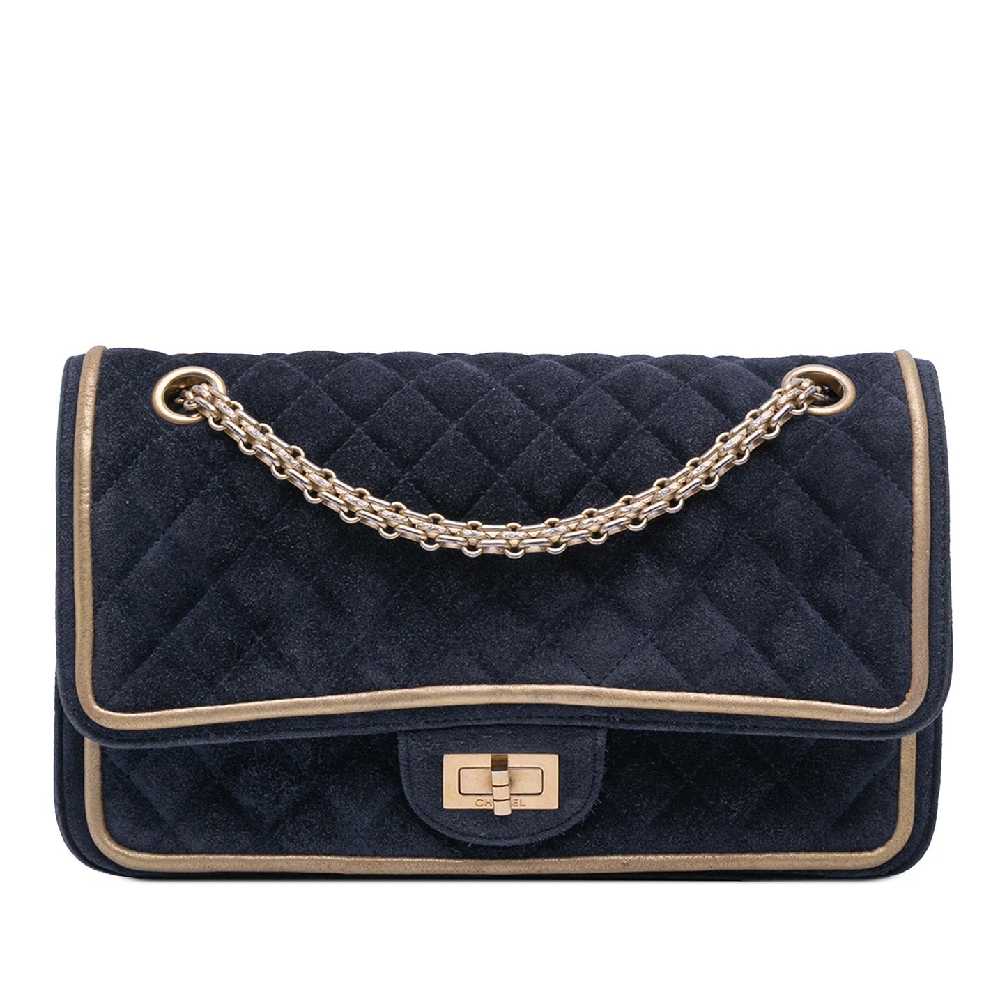 Blue Chanel Reissue 2.55 Quilted Suede Double Flap 225 Shoulder Bag