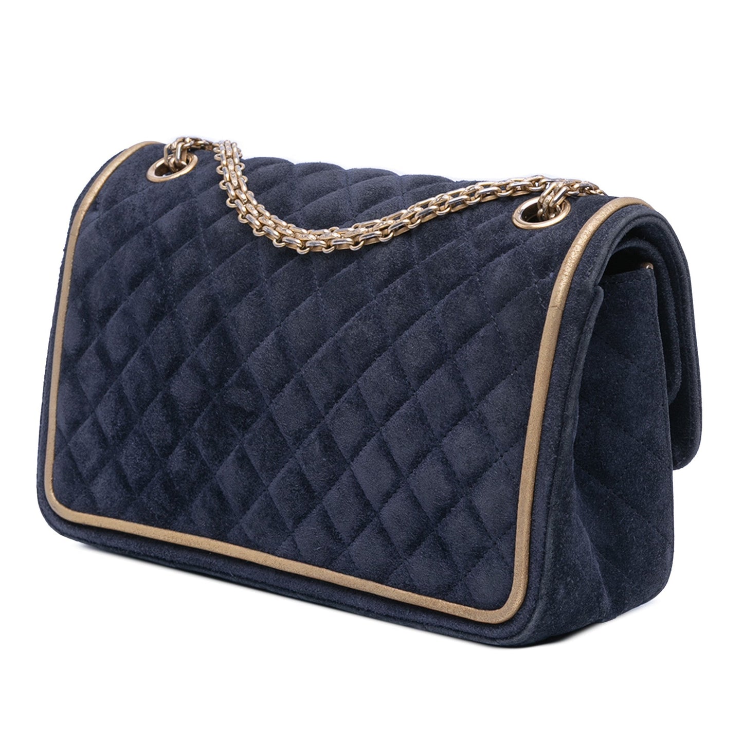 Blue Chanel Reissue 2.55 Quilted Suede Double Flap 225 Shoulder Bag