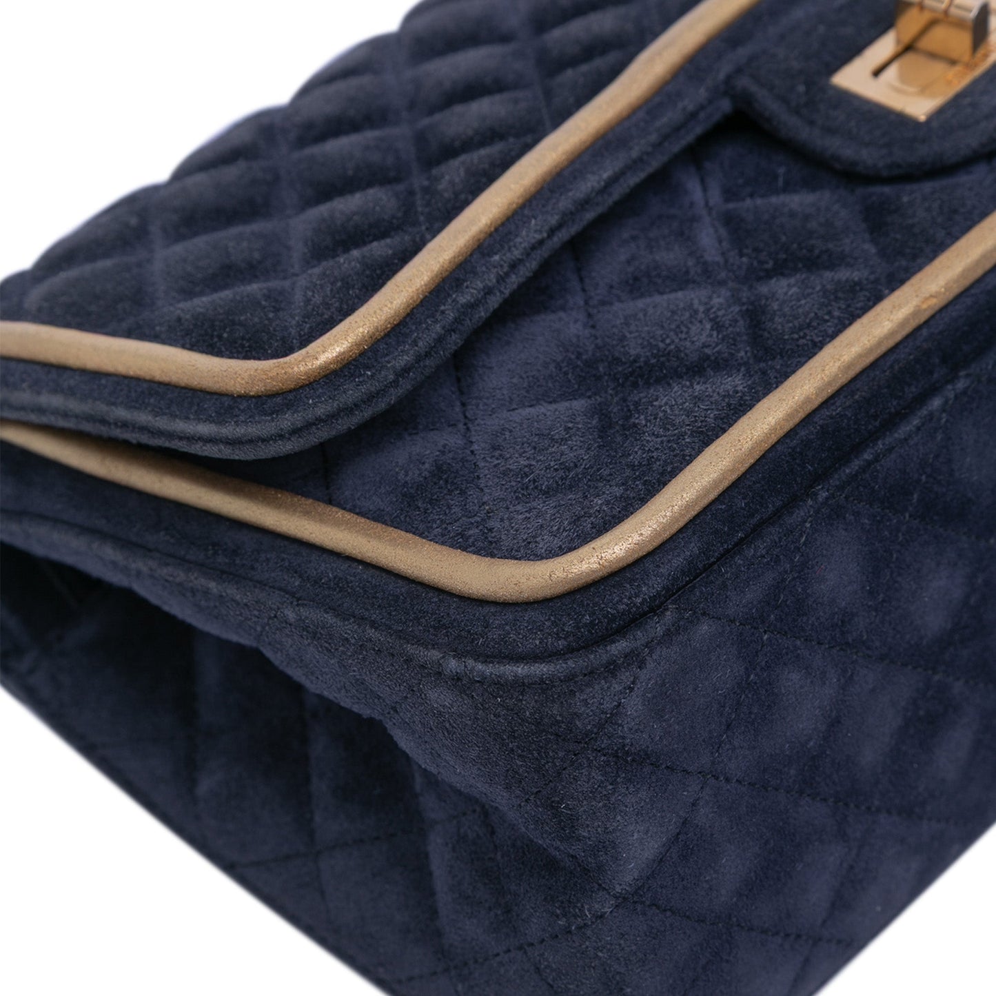 Blue Chanel Reissue 2.55 Quilted Suede Double Flap 225 Shoulder Bag