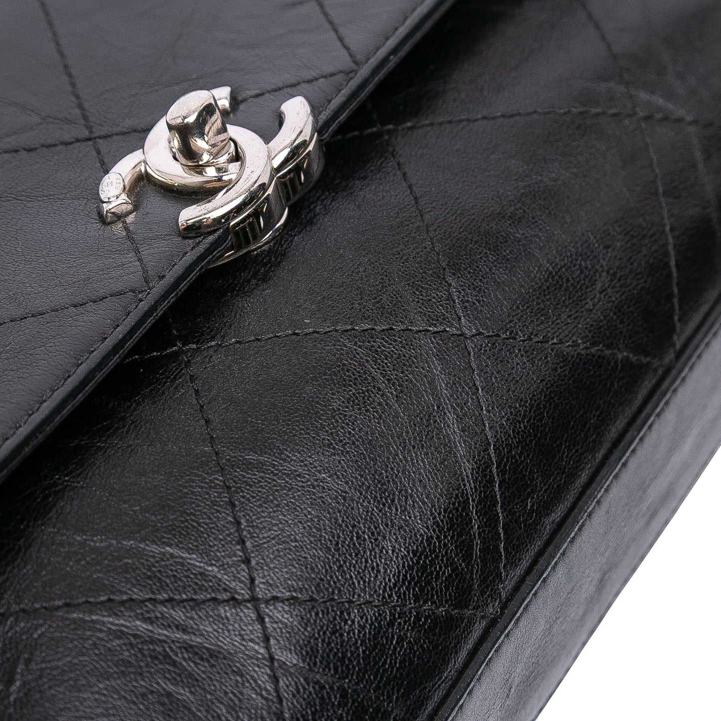 Black Chanel CC Quilted Crumpled Calfskin and Grosgrain Flap Crossbody Bag