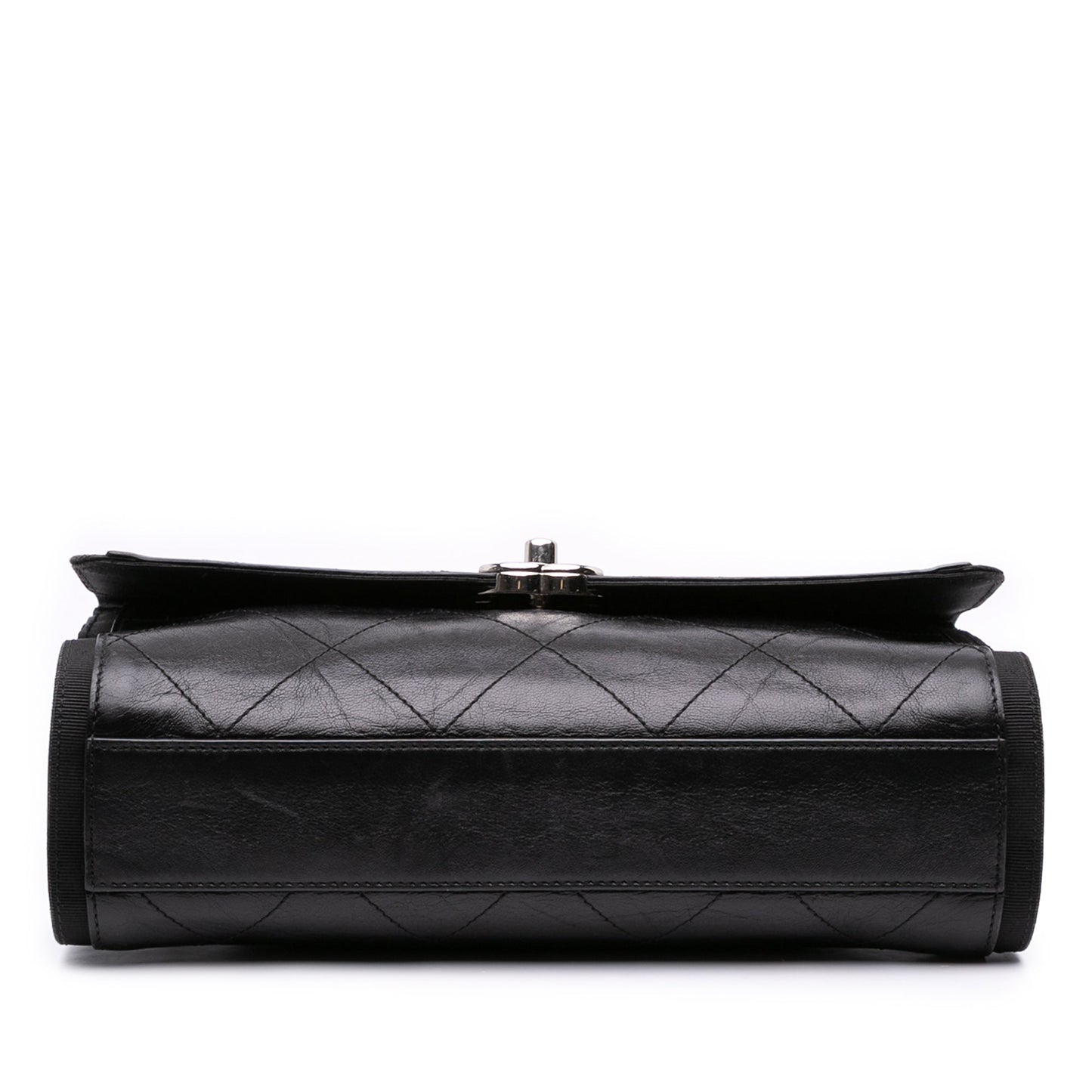Black Chanel CC Quilted Crumpled Calfskin and Grosgrain Flap Crossbody Bag